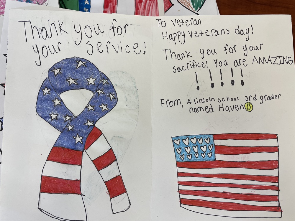 veterans day card from student
