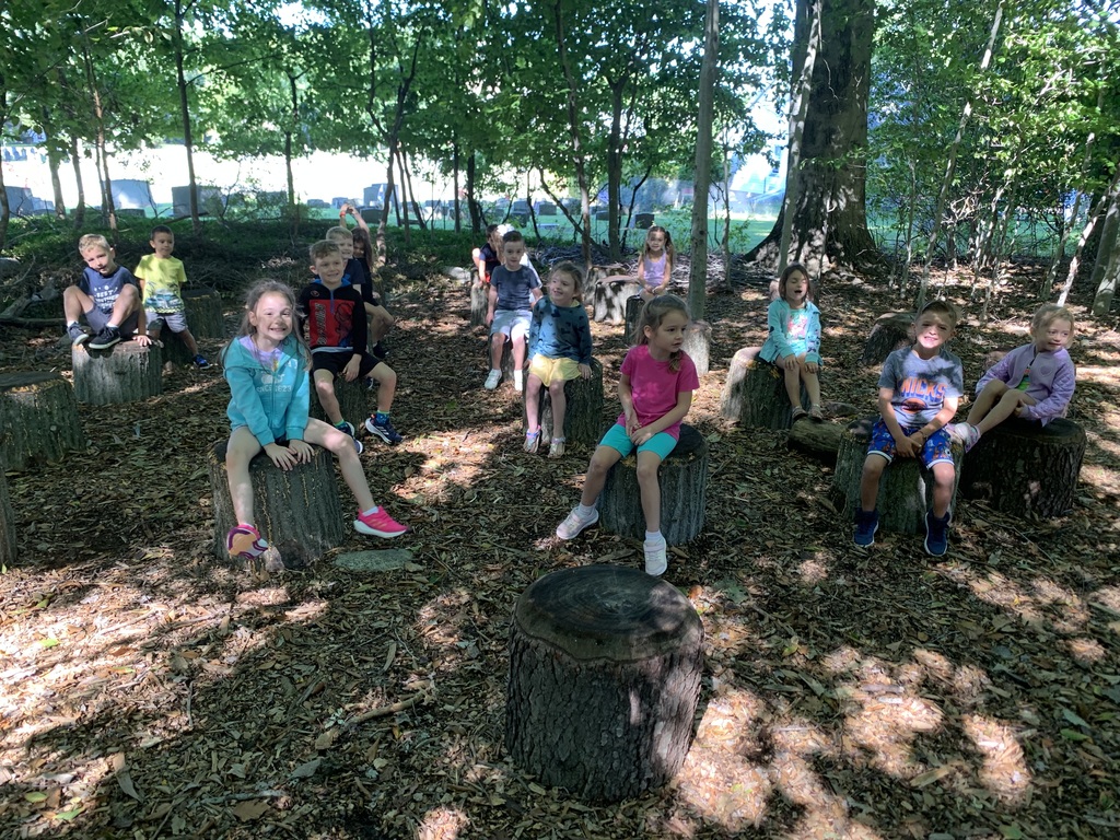 children sitting on a log