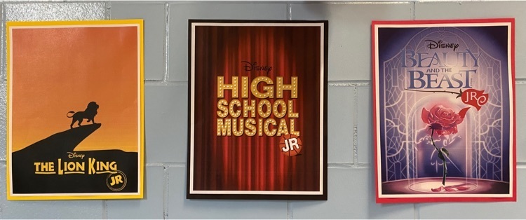 The Lion King Jr poster, High School Musical Jr Poster, Beauty and the Beast Jr poster